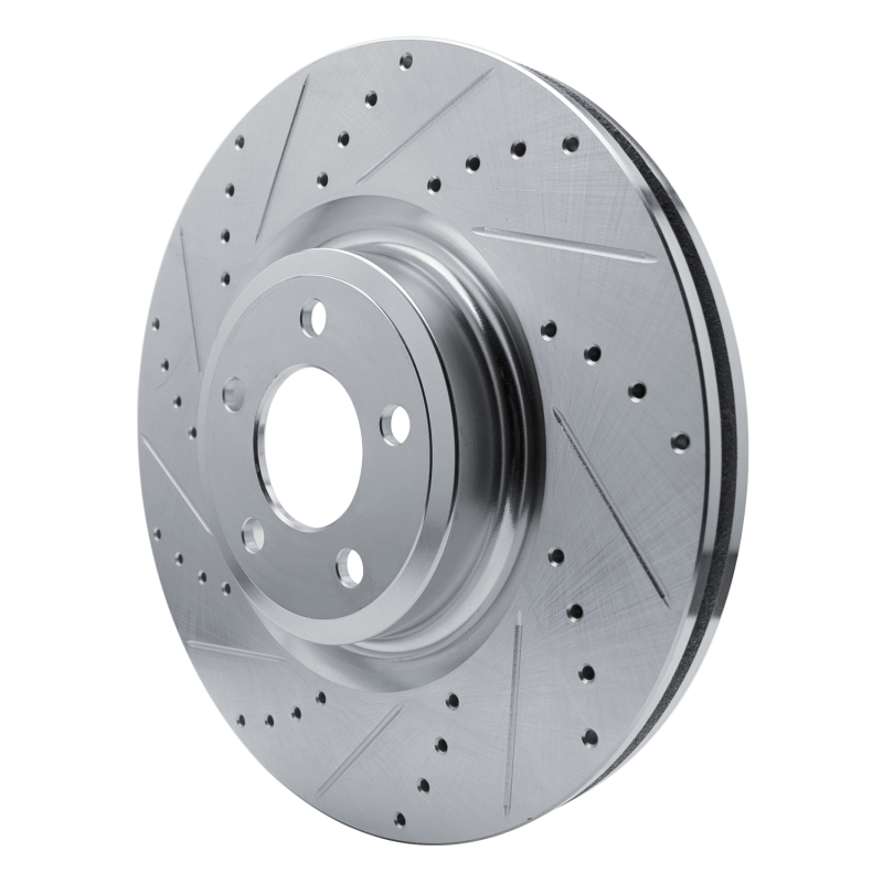 Ford Police Interceptor Utility Brake Rotor (1) - Front Left - R1 Concepts - Drilled & Slotted - Silver - `20-`25